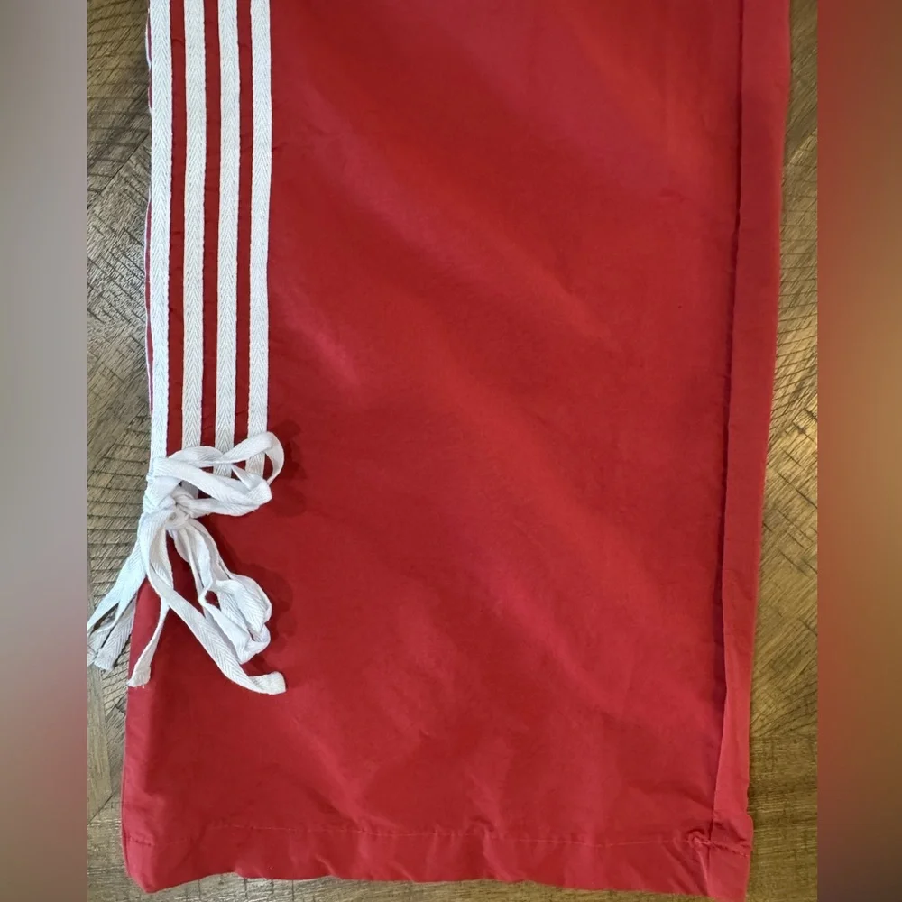 Cali1850 Muted Red Nylon Track Pants with White Stripe Ankle Ties Y2K NWOT - Picture 5 of 15